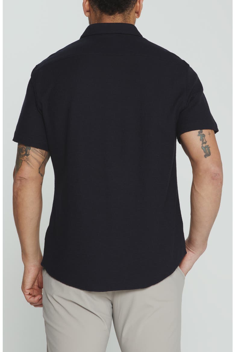 The Rowan Solid Short Sleeve Textured Cotton Blend Button-Up Shirt, Alternate, color, MIDNIGHT