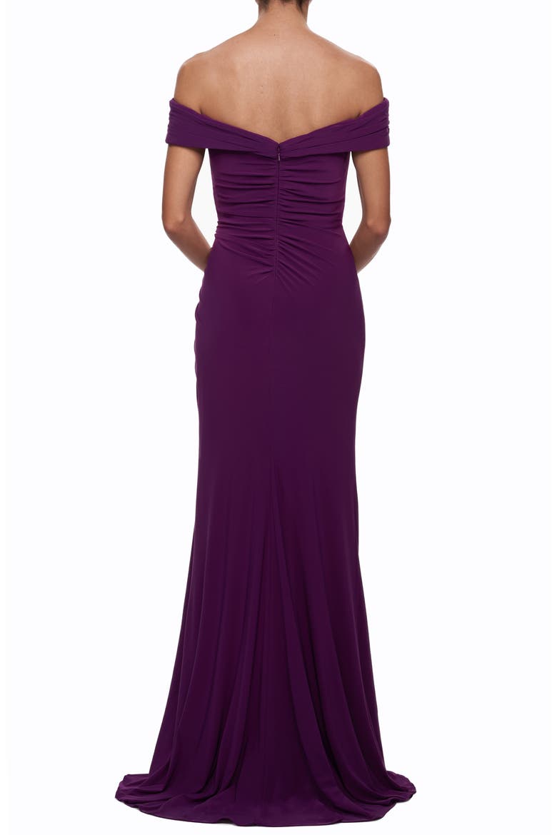 Off the Shoulder Fully Ruched Floor Length Gown, Alternate, color, PURPLE