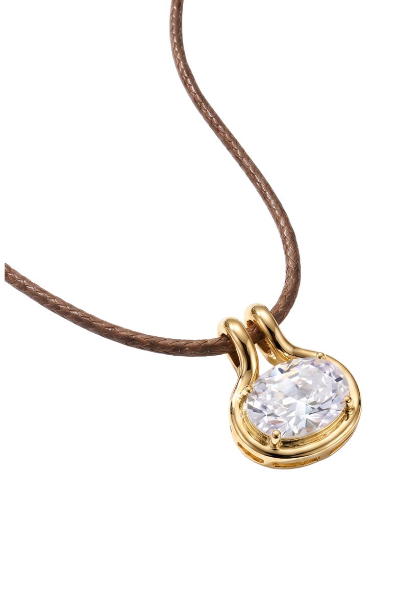Braided Cord Cubic Zirconia Pendant Necklace, Alternate, color, GOLD/ BROWN