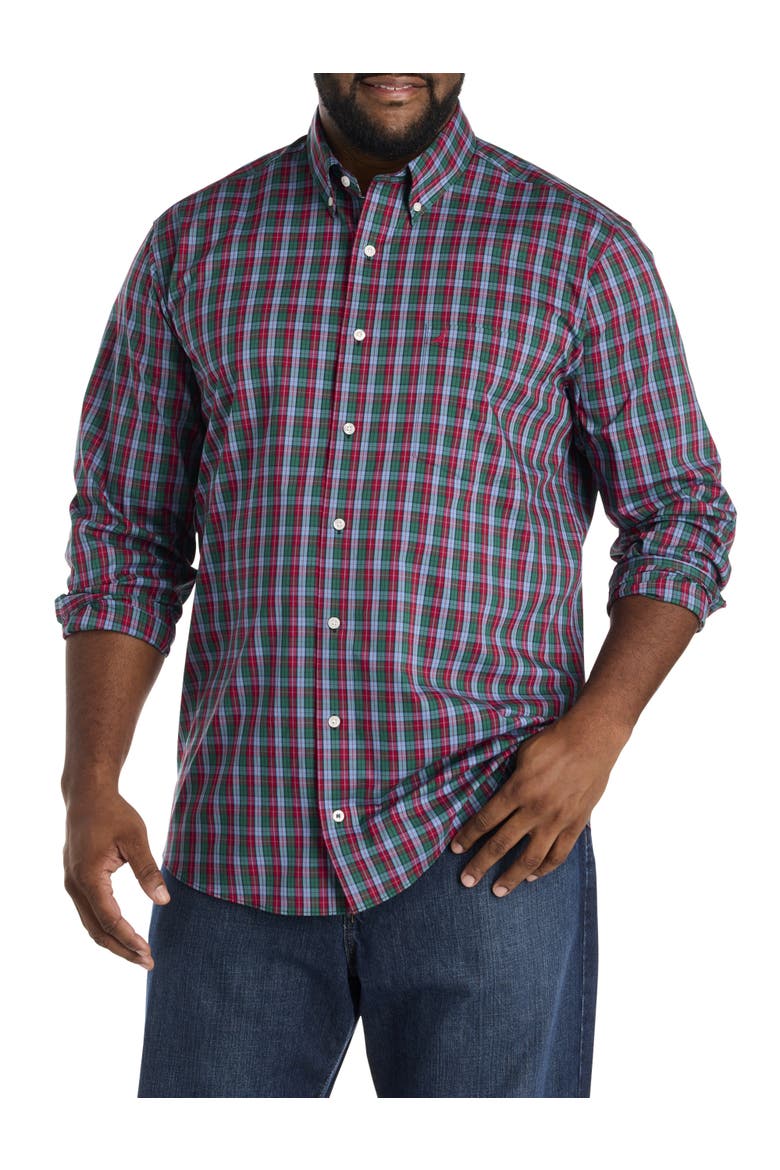 Big & Tall Performance Plaid Sport Shirt, Main, color, RIO RED