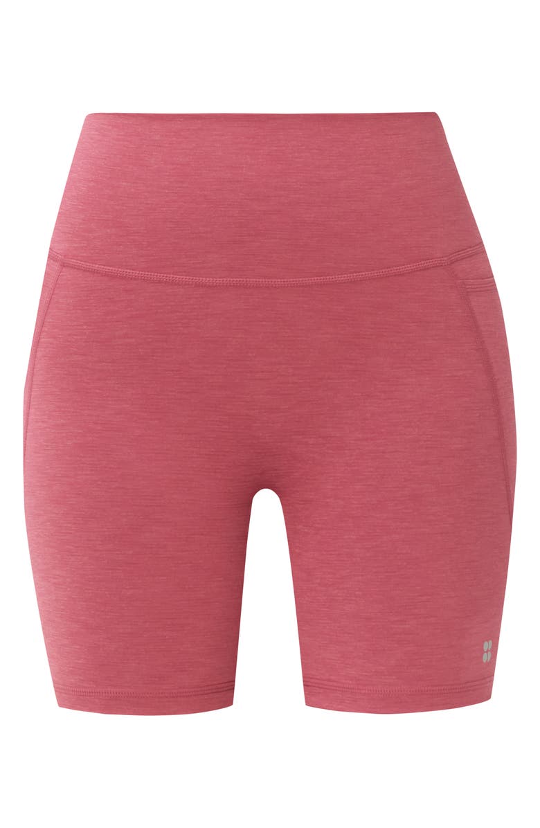 Sweaty Betty Ultimate Move High Waist Pocket Bike Shorts, Main, color, Sienna Pink Marl