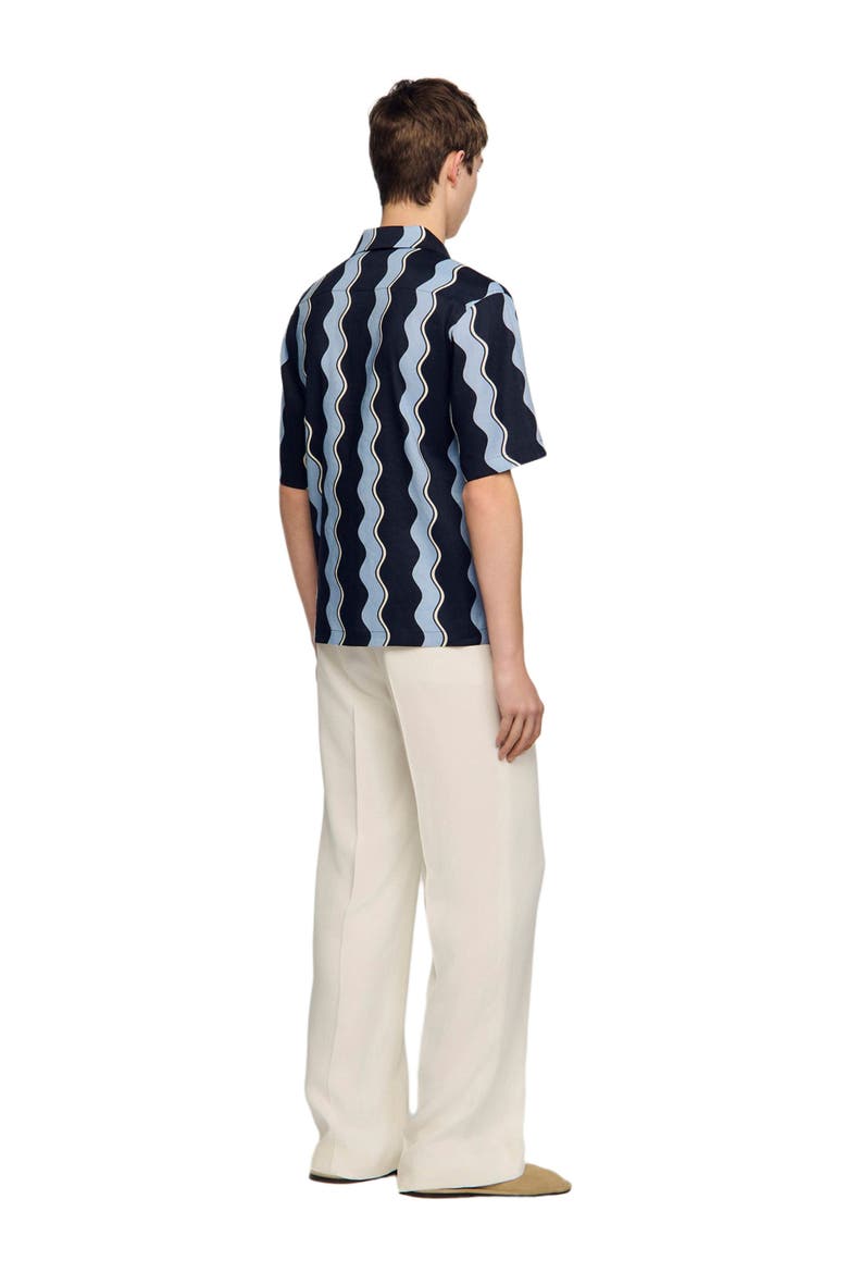 Printed linen shirt, Alternate, color, Navy blue