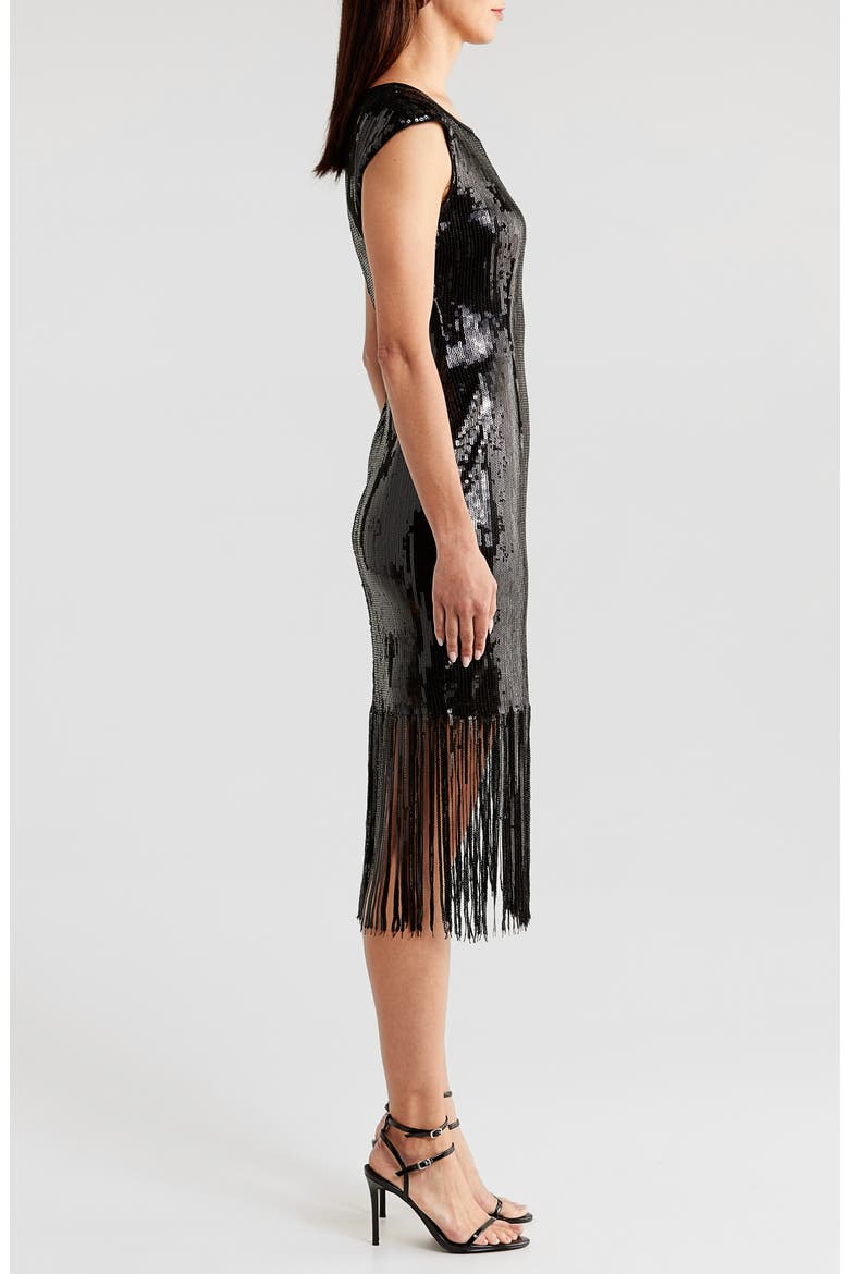 Kyhle Sequin Fringe Hem Cocktail Dress, Alternate, color, BLACK