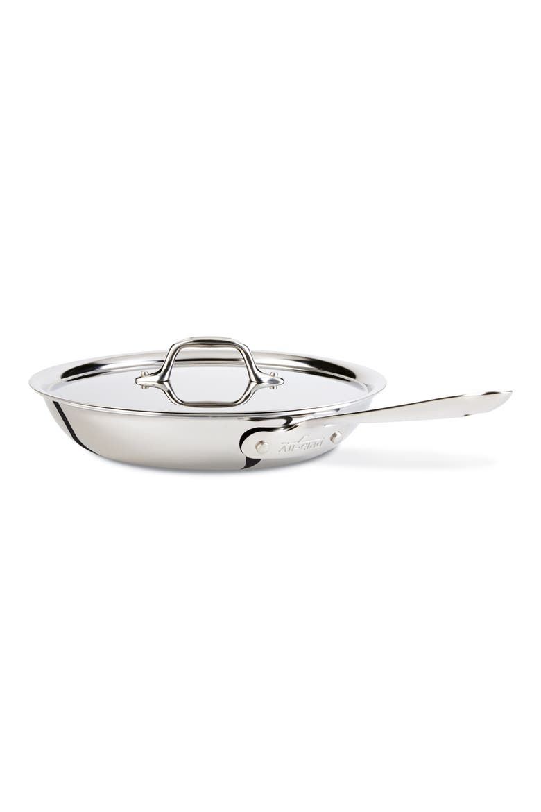 10-Inch Brushed Stainless Steel Fry Pan with Lid, Main, color, STAINLESS