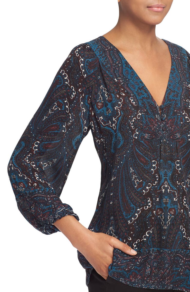 Joie 'Amatite B' V-Neck Print Silk Top, Alternate, color, 