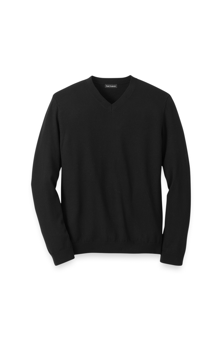 Paul Fredrick Washable Merino Wool V-neck Sweater, Main, color, Black