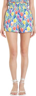English Factory Tulip Print Ruffle Cotton Shorts