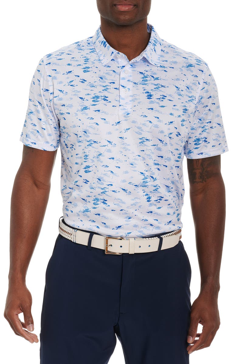 Robert Graham Nautical Net Fish Print Performance Polo, Main, color, 