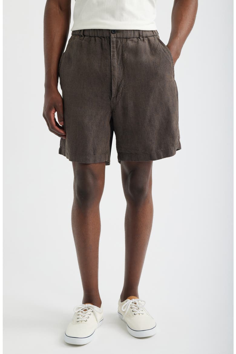 Pull-On Linen Shorts, Main, color, CHOCOLATE