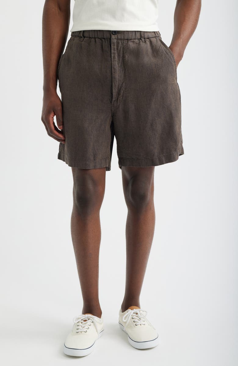 Madewell Pull-On Linen Shorts, Main, color, Chocolate