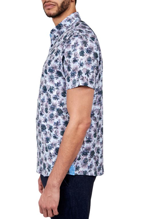 Brooklyn Brigade Quay Watercolor Floral Short Sleeve Shirt In Navy/purple
