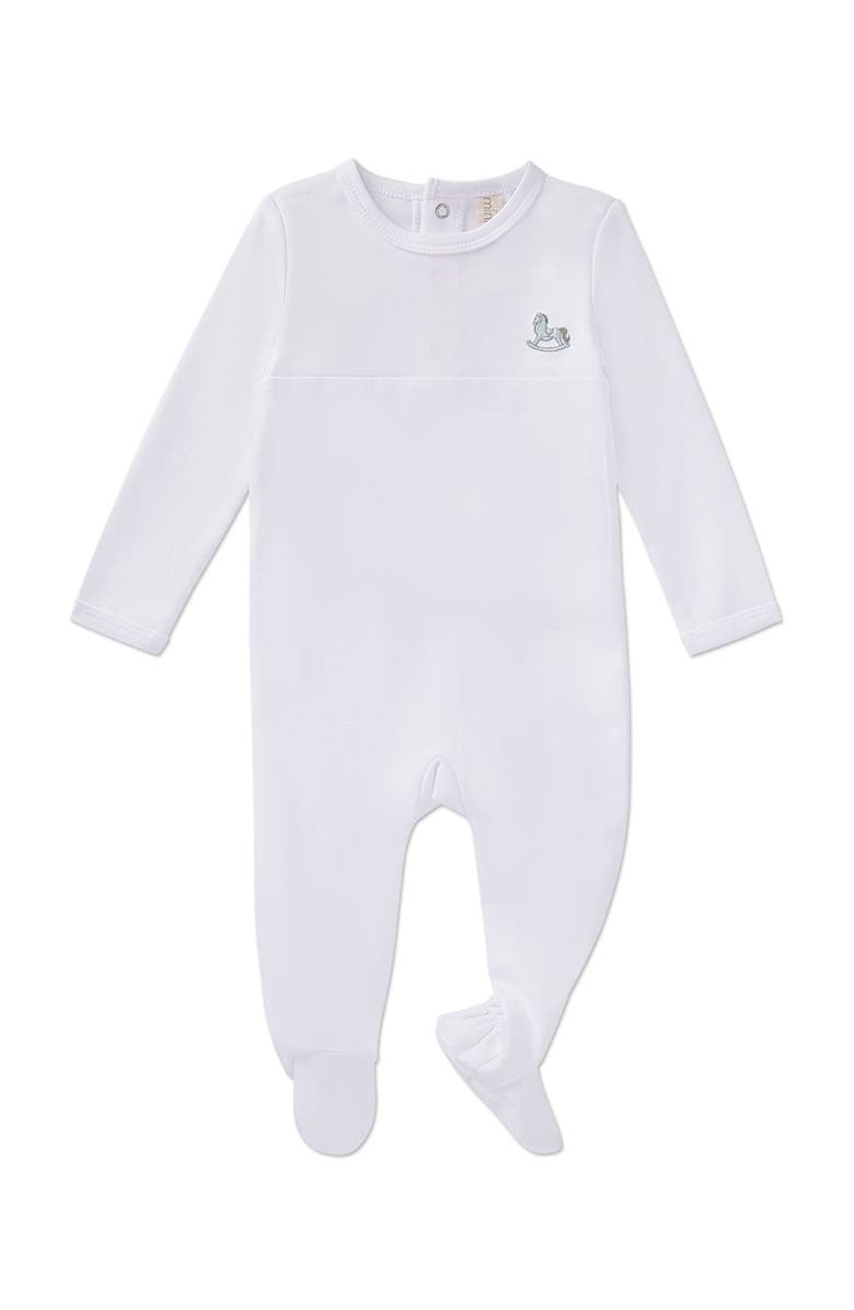 MiniMoi Baby  Embroidered Pima Cotton Footie, Main, color, Pearl Blue