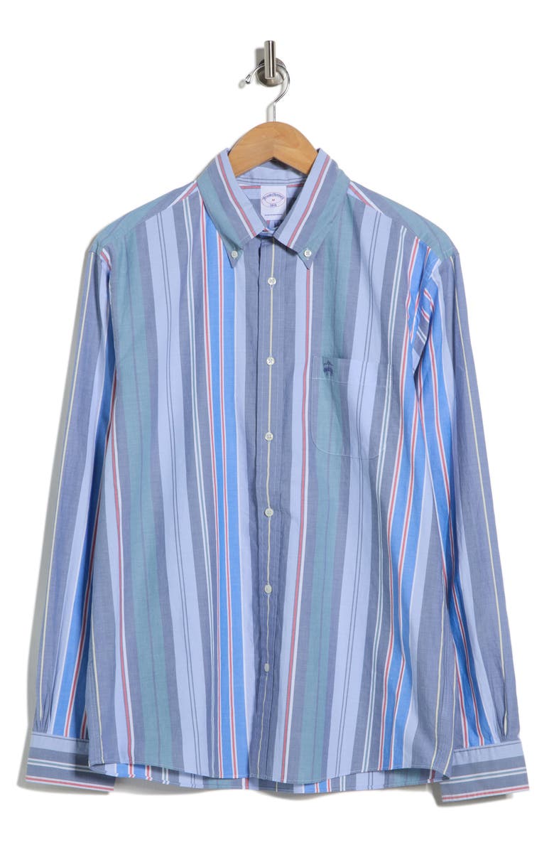 Brooks Brothers Stripe Poplin Long Sleeve Shirt, Main, color, Blue Multi