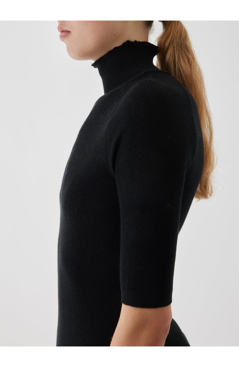 Majestic Filatures Wool Silk Micro Rib Elbow Sleeve Mock Neck, Alternate, color, Noir