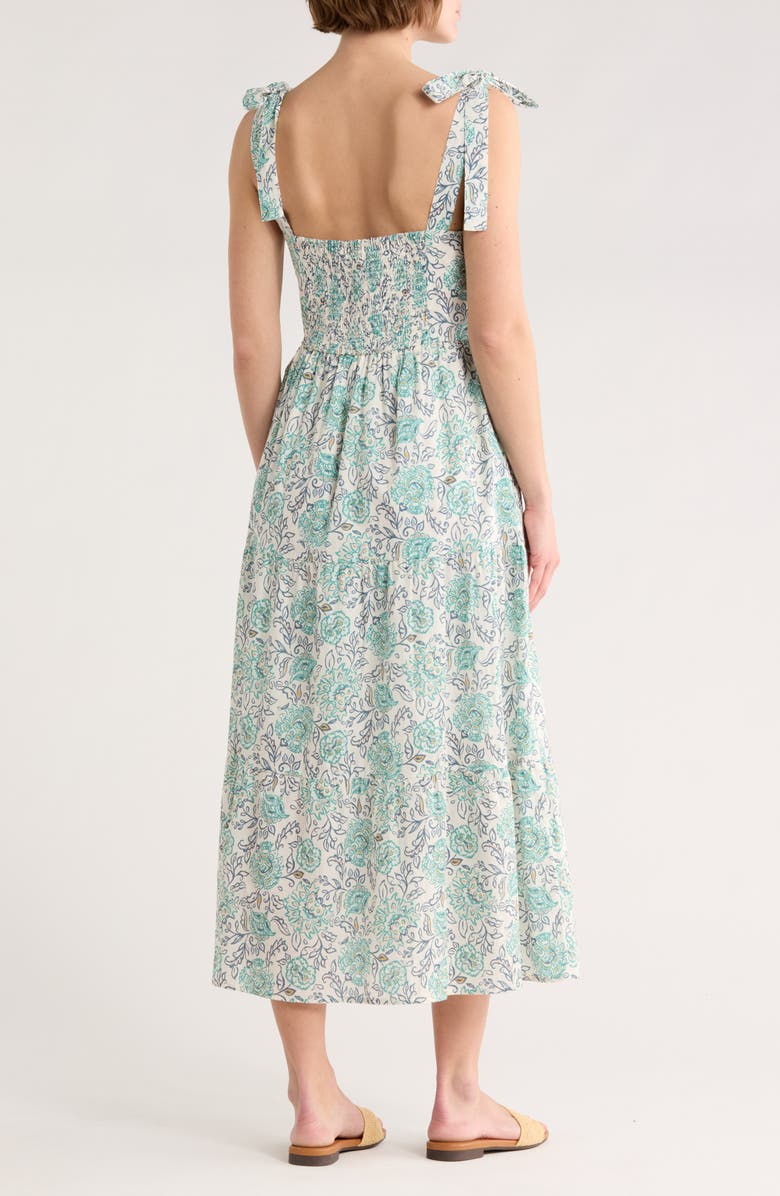 C & C California Betty Tie Shoulder Tiered Midi Dress, Alternate, color, Cream/ Aqua Floral