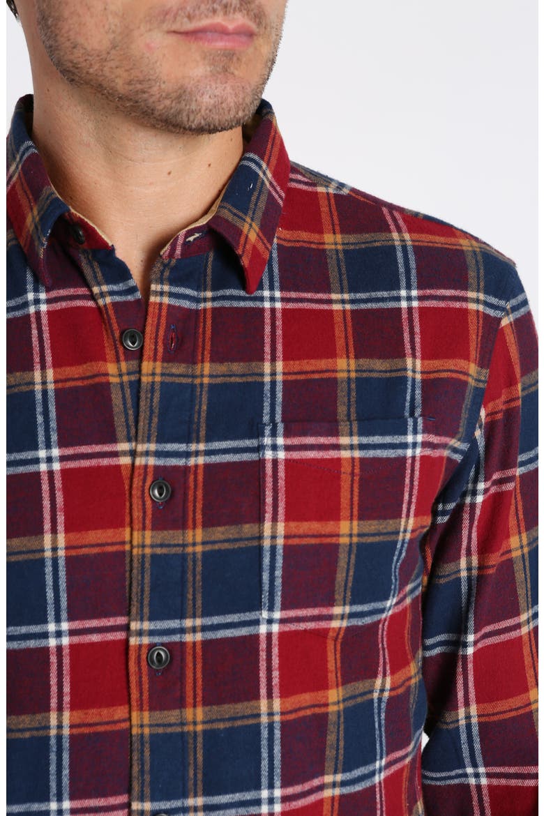 Plaid Long Sleeve Stretch Cotton Button-Up Shirt, Alternate, color, RED NAVY PLAID FLANNEL