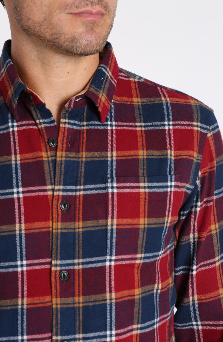 JACHS Plaid Long Sleeve Stretch Cotton Button-Up Shirt, Alternate, color, Red Navy Plaid Flannel