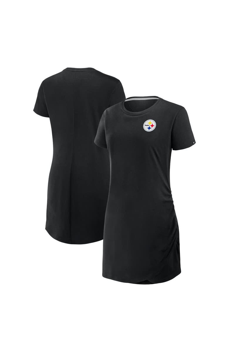 FANATICS Women's Fanatics Black Pittsburgh Steelers Ruched Drape T-Shirt Dress, Main, color, Black