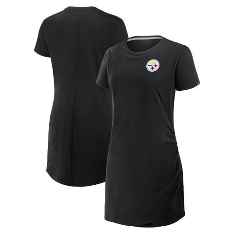 Women's Fanatics Black Pittsburgh Steelers Ruched Drape T-Shirt Dress