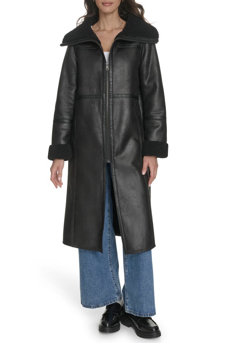 Faux Shearling Coat, Main, color, BLACK