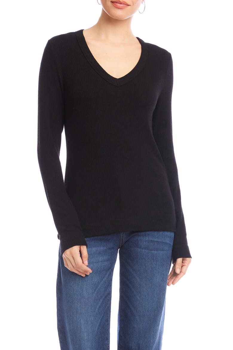 V-Neck Rib Top, Main, color, BLACK
