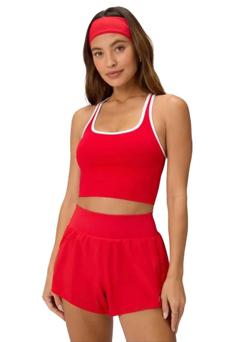 Seamless Cropped Built-in Bra Tank, Main, color, Heated Red/Classic White