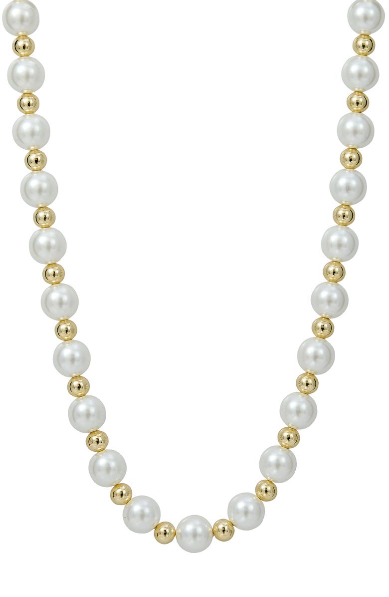 SAVVY CIE JEWELS Faux Pearl Beaded Station Magnetic Necklace, Main, color, White/ Gold