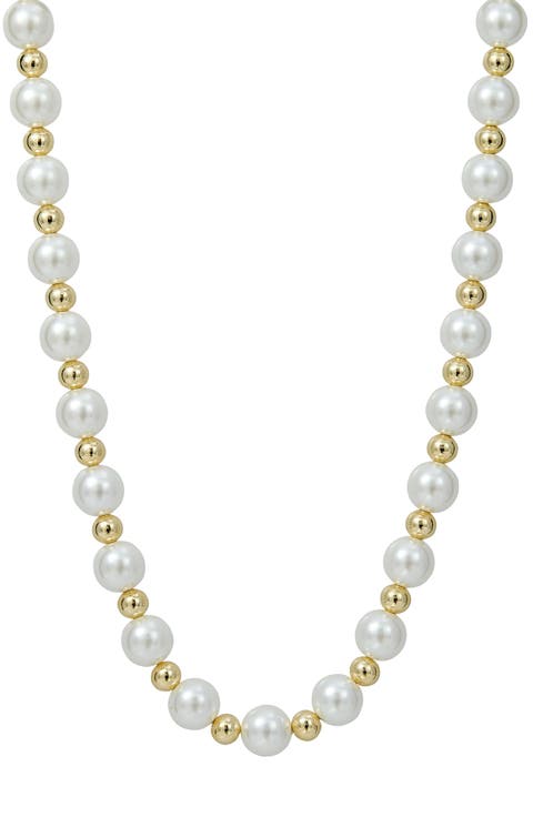 Faux Pearl Beaded Station Magnetic Necklace