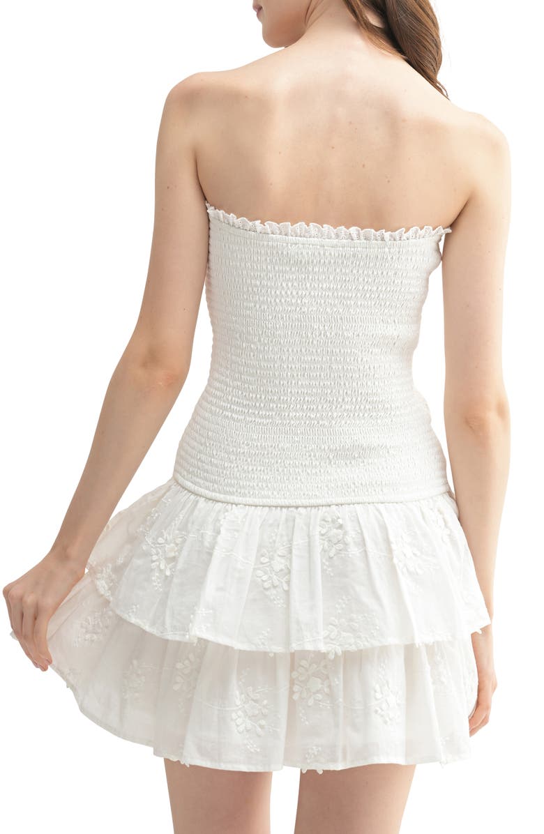 All in Favor Strapless Smocked Ruffle Hem Minidress, Alternate, color, Off White