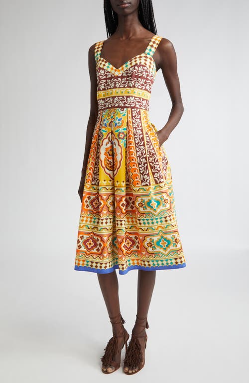 Etro Geo Floral Cotton Poplin Sundress In Yellow