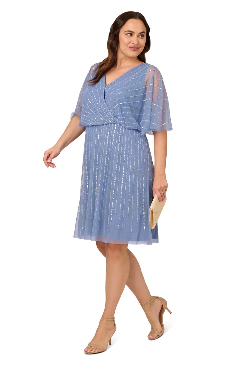 Sequin Wrap Front Dress, Alternate, color, FRENCH BLUE