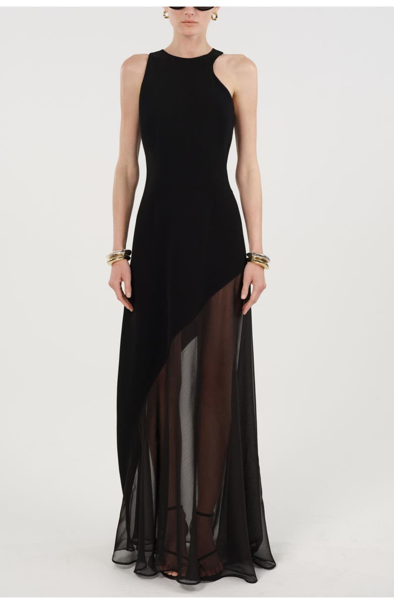 Nocturne Sheer Detail Maxi Dress, Main, color, Black