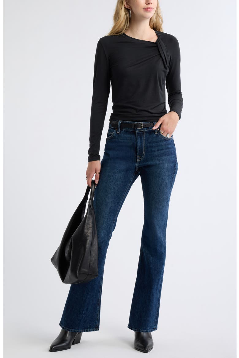 Twist Neck Long Sleeve Top, Alternate, color, BLACK