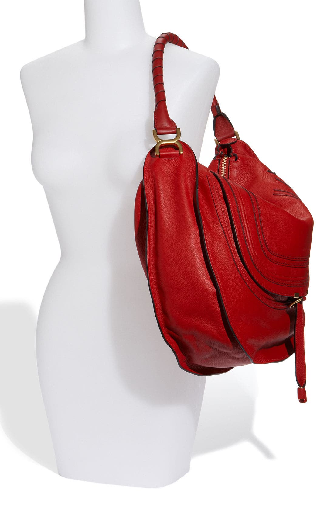 'Marcie - Large' Leather Hobo, Alternate, color, POPPY