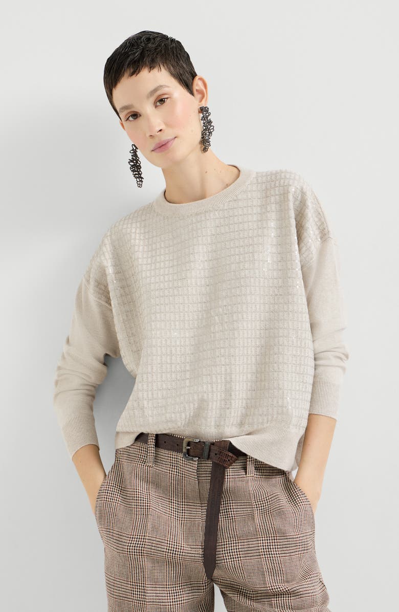 Brunello Cucinelli Dazzling Embroidery sweater, Alternate, color, Beige