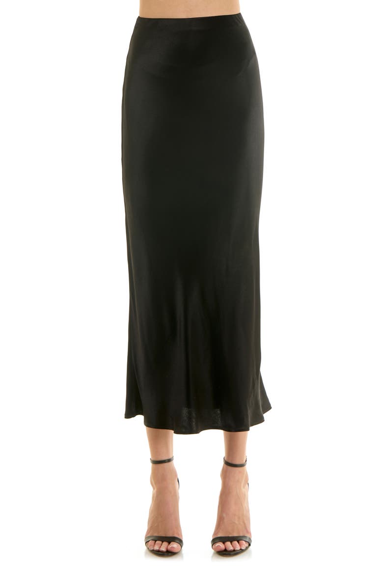 Bias Cut Satin Maxi Skirt, Main, color, BLACK