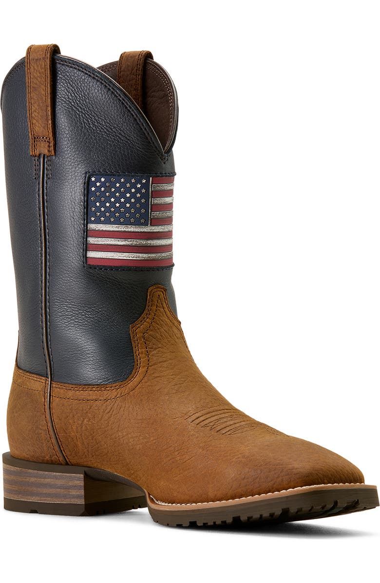 Ariat Hybrid Rancher Patriot Wide Square Toe Cowboy Boot, Main, color, Brown