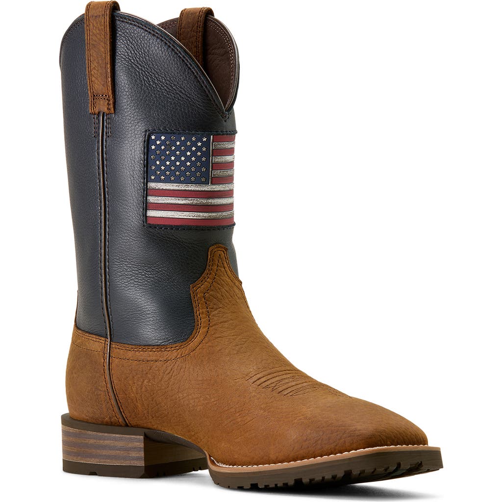 Ariat Hybrid Rancher Patriot Wide Square Toe Cowboy Boot In Brown