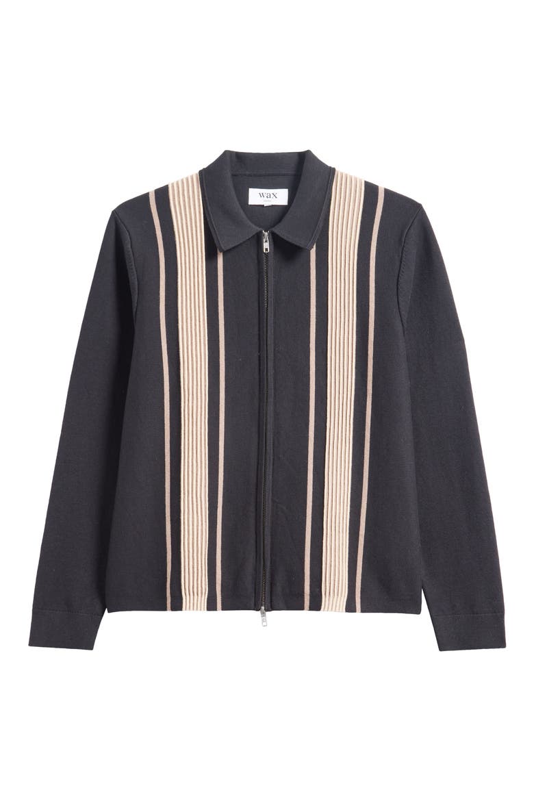 Lennox Stripe Cotton & Cashmere Zip-Up Shirt, Alternate, color, BLACK / BEIGE