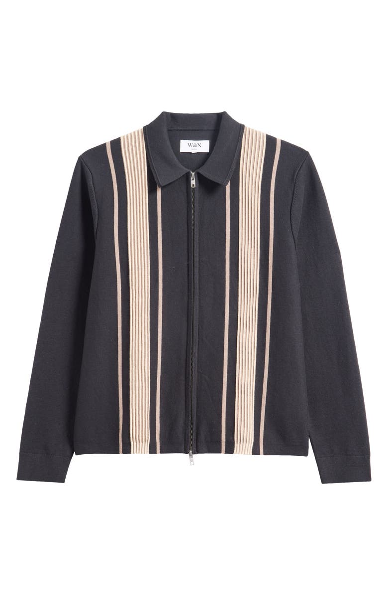 Wax London Lennox Stripe Cotton & Cashmere Zip-Up Shirt, Alternate, color, Black / Beige