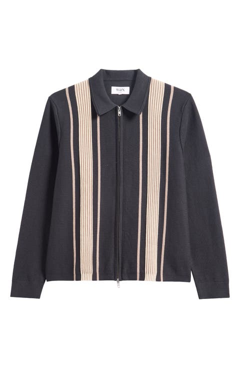 Lennox Stripe Cotton & Cashmere Zip-Up Shirt