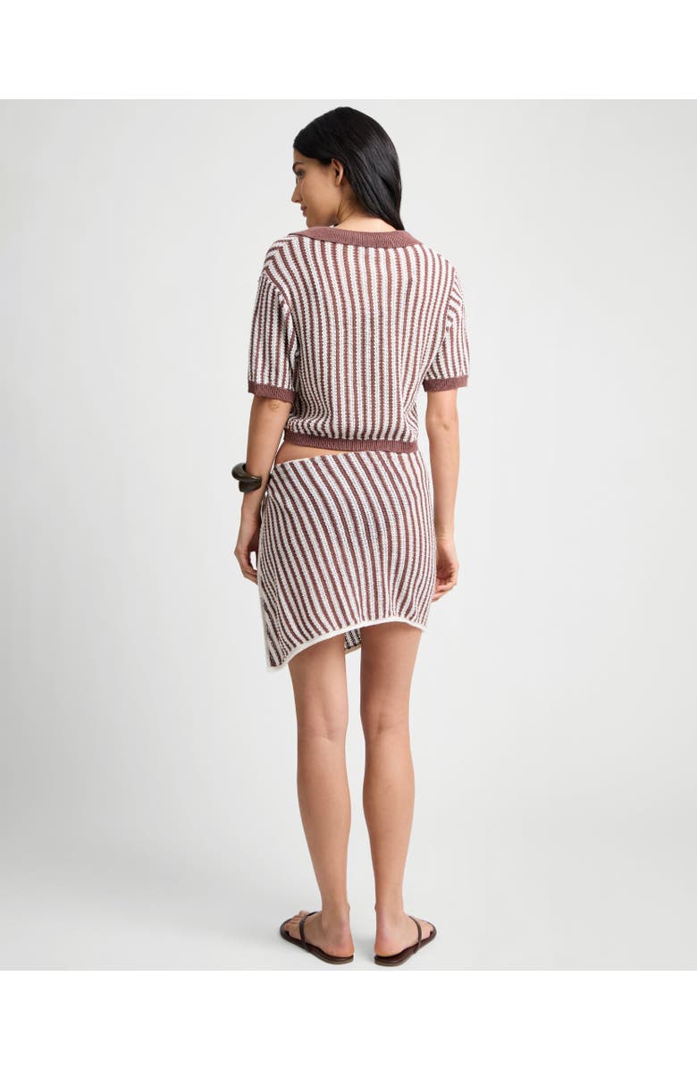 Onia Linen Knit Cropped Polo, Alternate, color, Brown/White