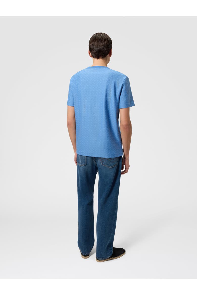 Crew-neck Cotton Jacquard T-shirt With Tone-on-tone Zigzag Design, Alternate, color, Light Blue