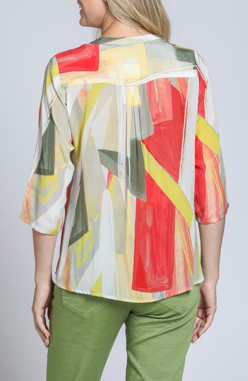 Apny Print Tassel Split Neck Chiffon Top In Orange/yellow Multi