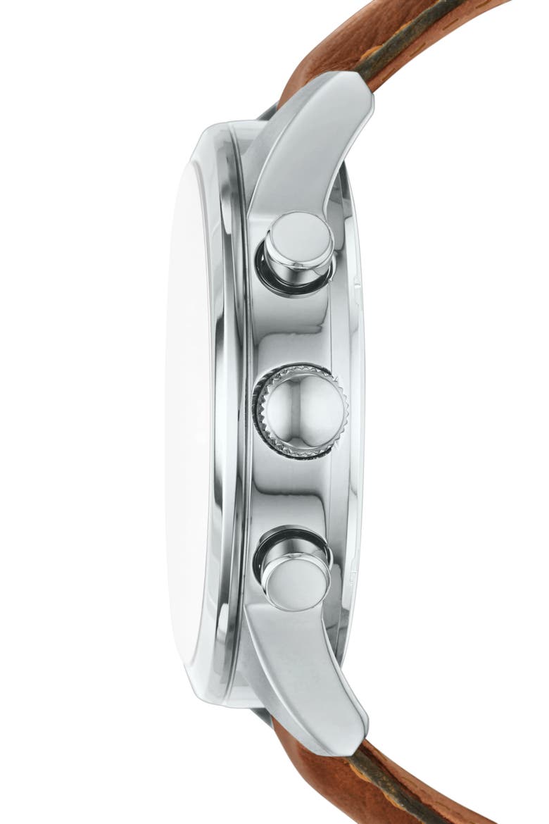 Flynn Leather Strap Chronograph Watch, 48mm, Alternate, color, SILVER
