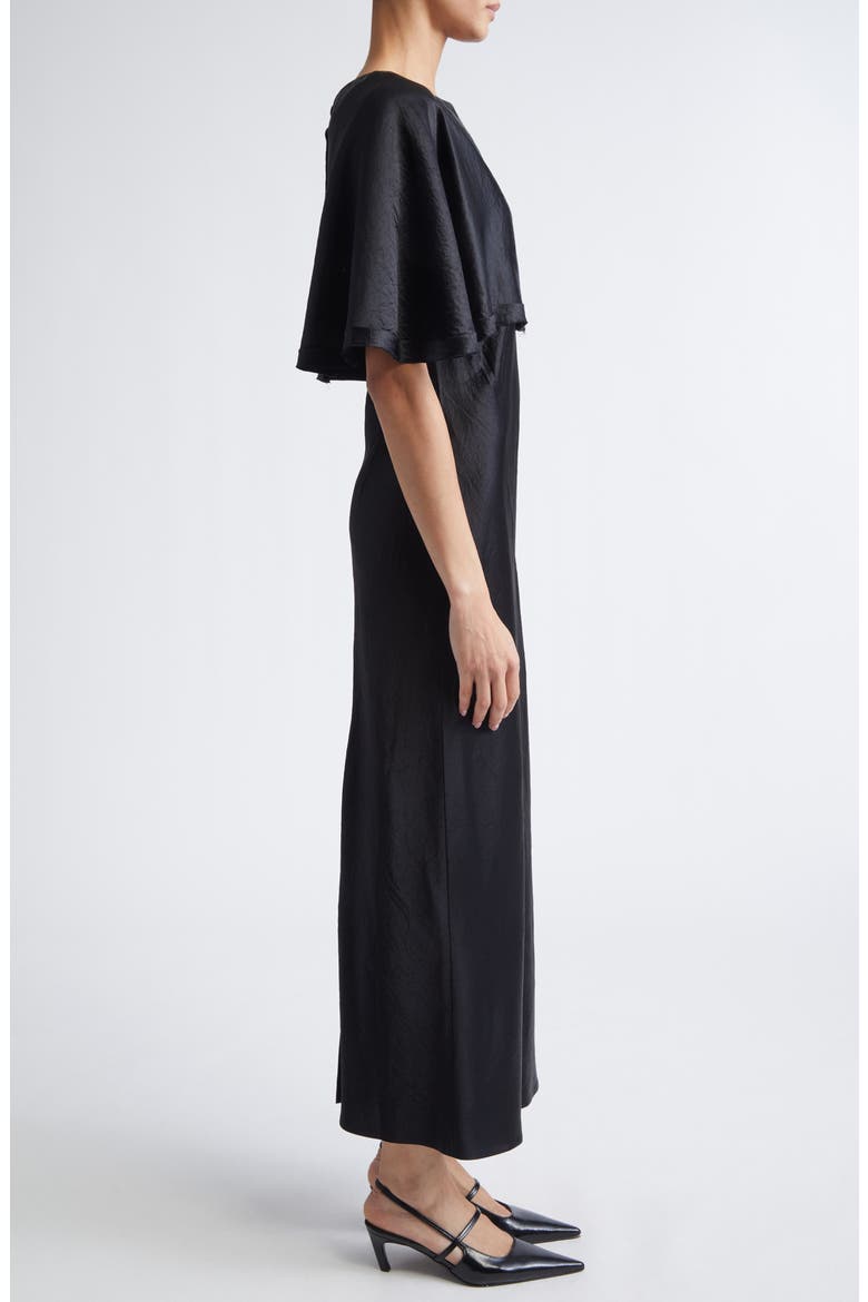 Cape Overlay Washed Twill Gown, Alternate, color, BLACK