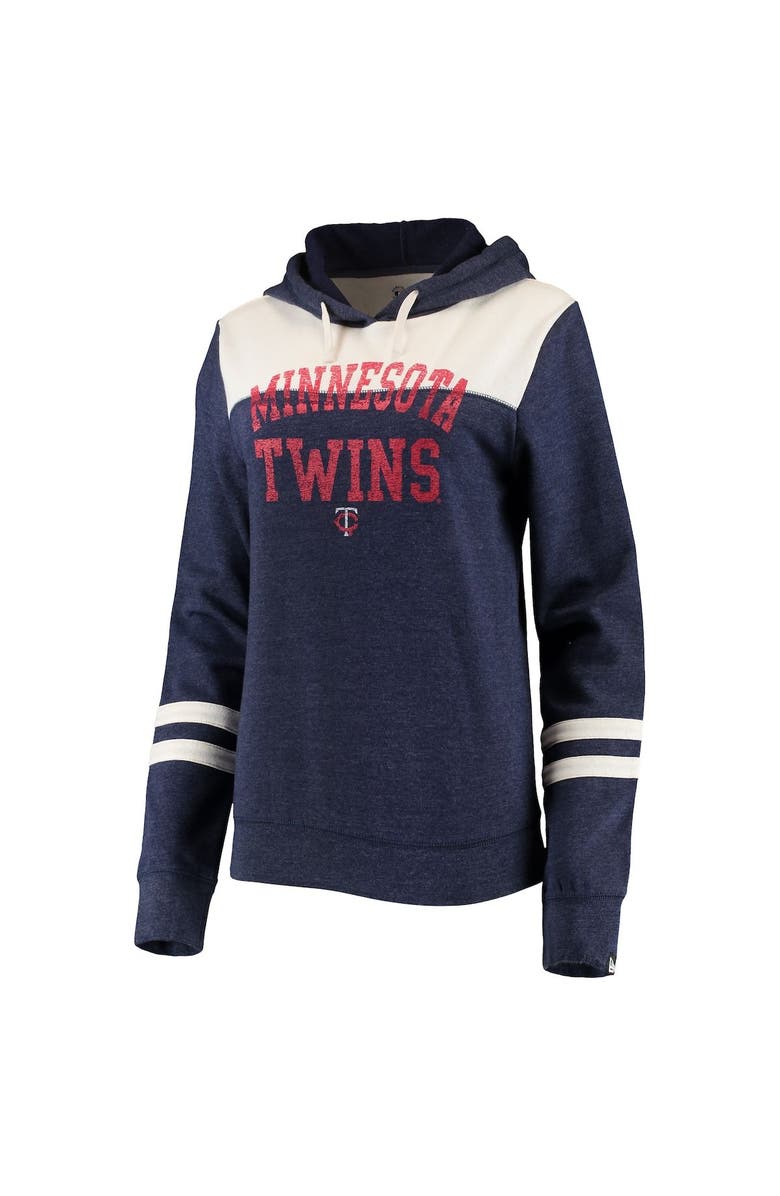 New Era Women's New Era Heathered Navy/White Minnesota Twins Colorblock Tri-Blend Pullover Hoodie, Alternate, color,
