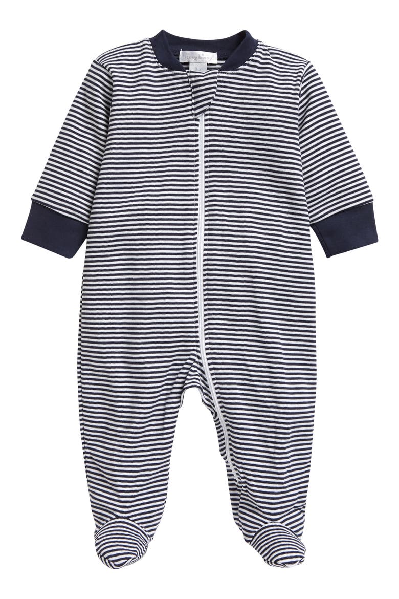 Stripe Pima Cotton Zip Footie, Main, color, NAVY
