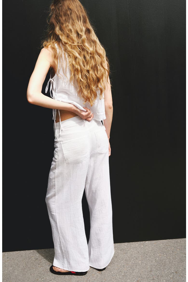Cotton Double Gauze Straight Leg Pants, Alternate, color, WHITE