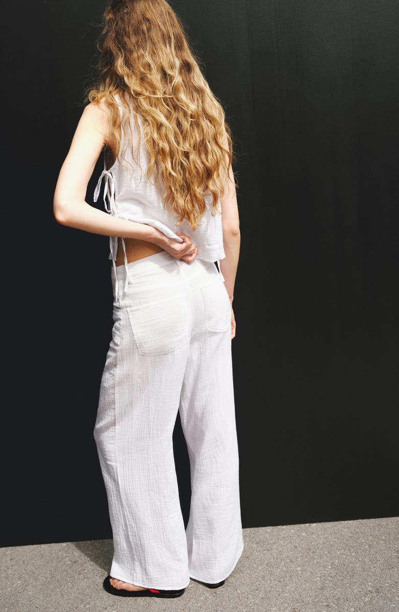 MANGO Cotton Double Gauze Straight Leg Pants, Alternate, color, White